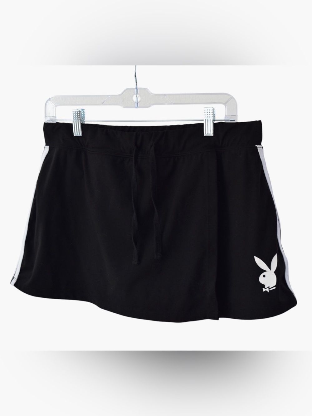 Original Playboy Black Mini Skort XL Stripes Logo Y2K Drawstring Skirt
